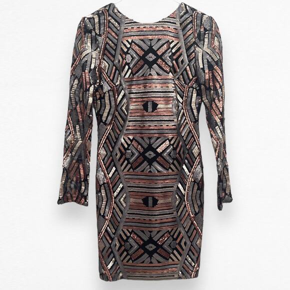 Adelyn Rae Sequin Multicolor Metallic Long Sleeve Bodycon Mini Dress Size Small - Picture 2 of 10